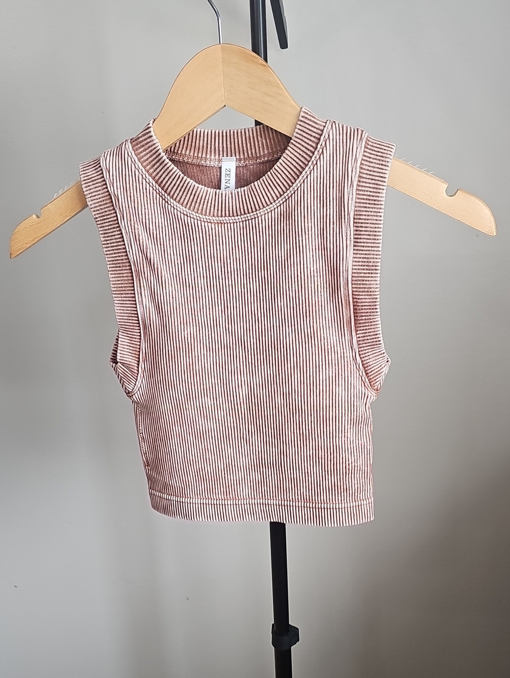 Zenana Outfitters Ribbed Tank Crop Top - Dusty Pink Stripe